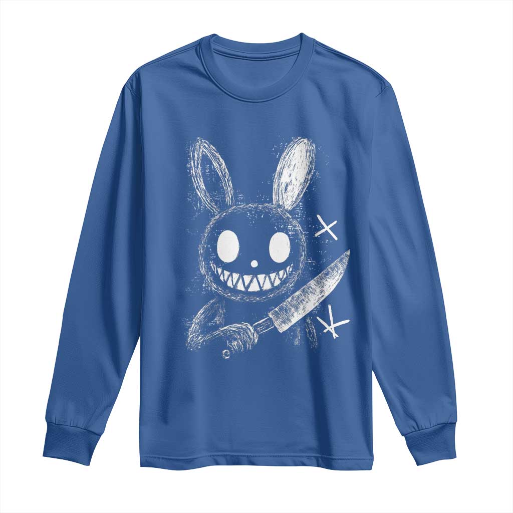 Funny Creepy Bunny With Knife Long Sleeve Shirt Cute Horror Aesthetic - Wonder Print Shop