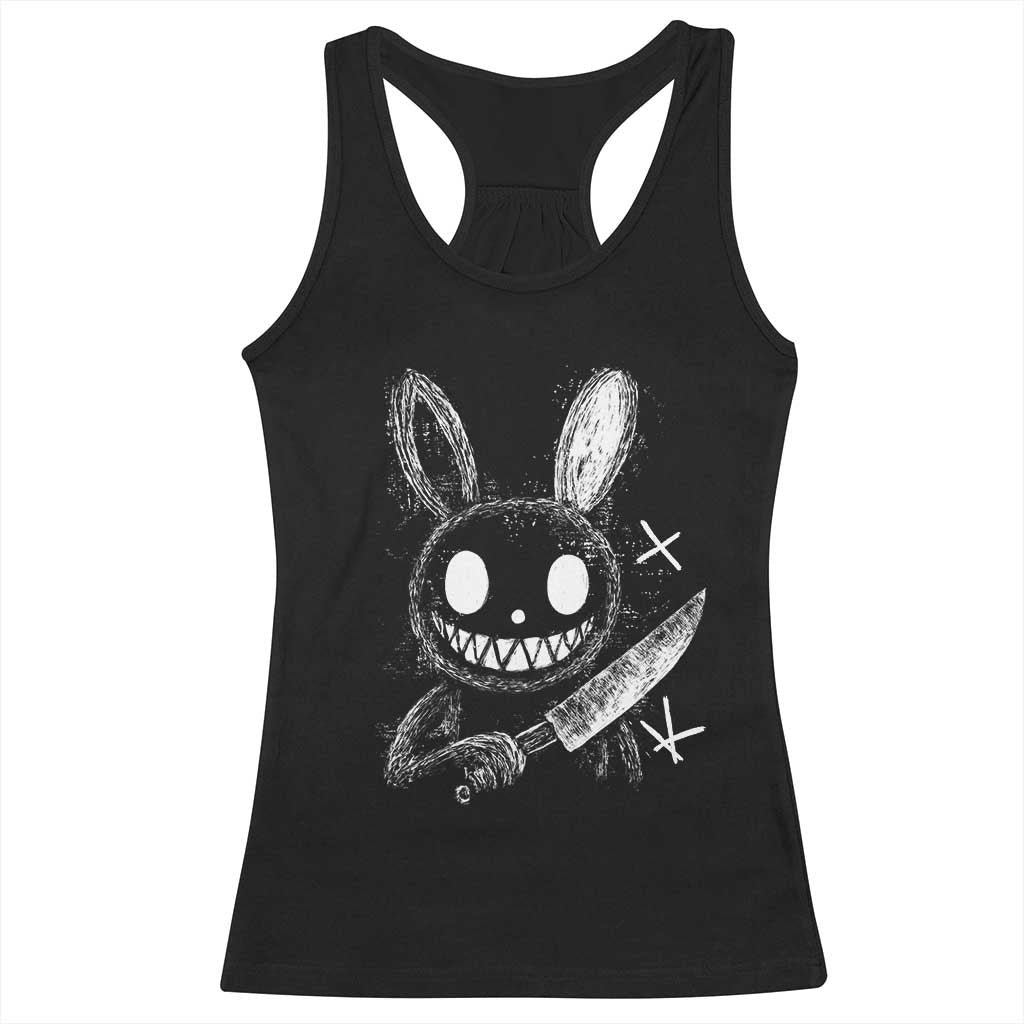 Funny Creepy Bunny With Knife Racerback Tank Top Cute Horror Aesthetic - Wonder Print Shop