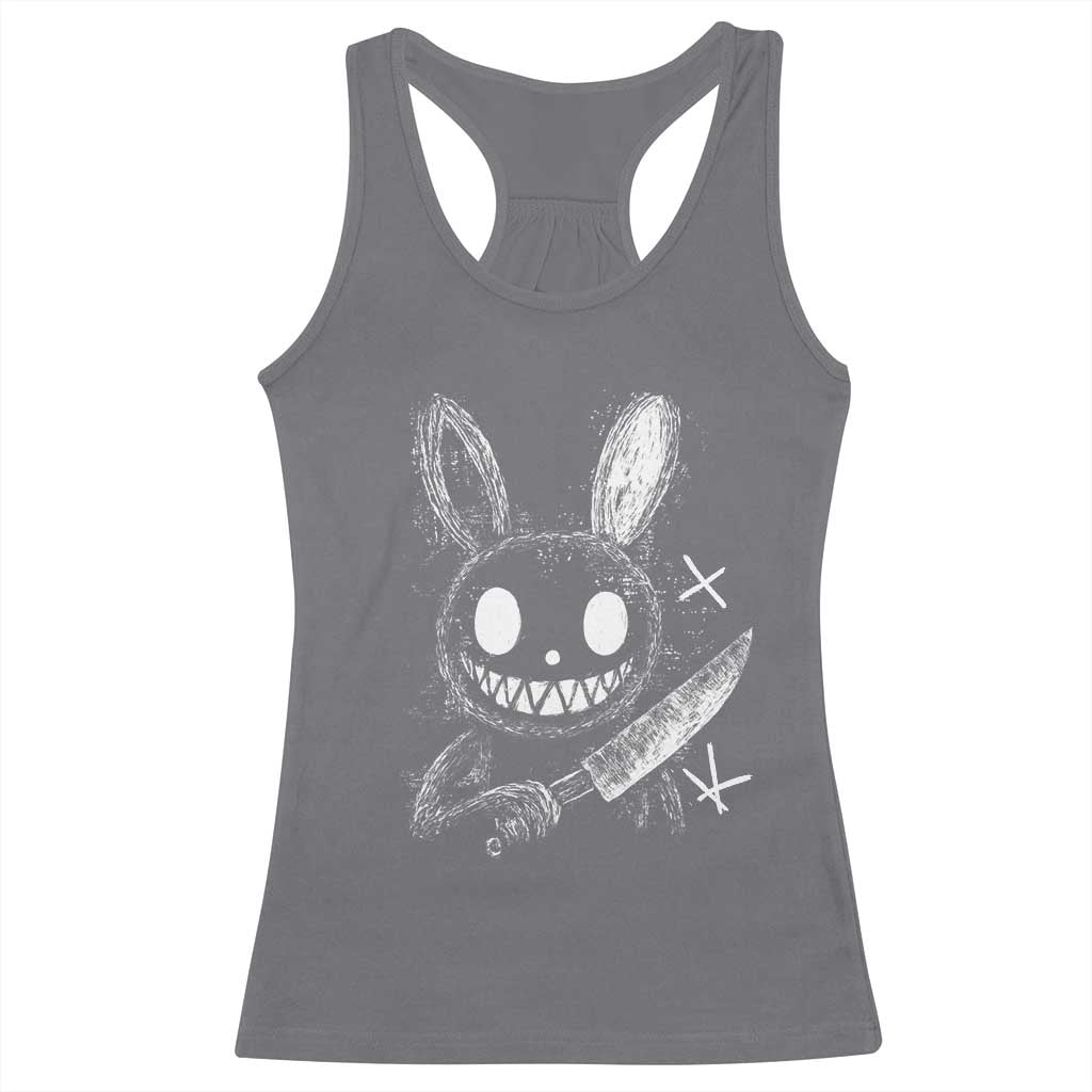 Funny Creepy Bunny With Knife Racerback Tank Top Cute Horror Aesthetic - Wonder Print Shop