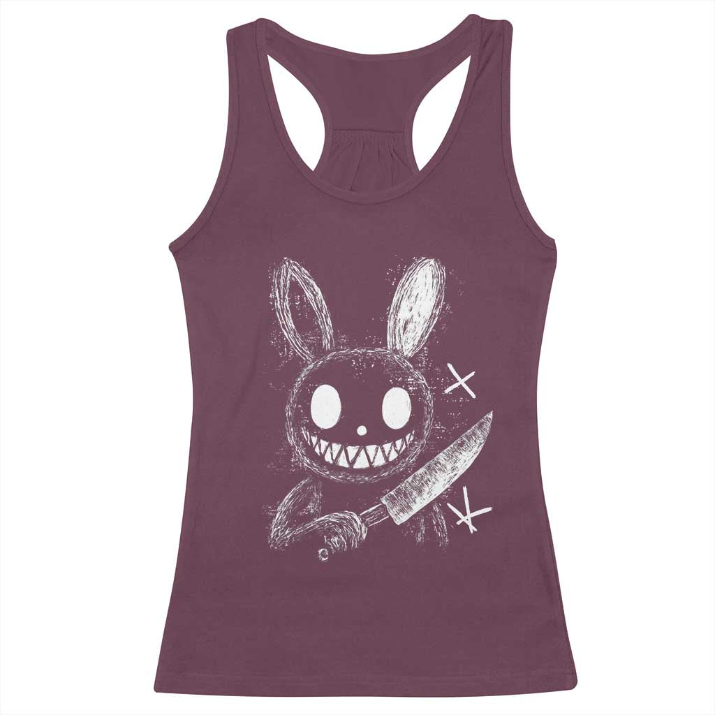 Funny Creepy Bunny With Knife Racerback Tank Top Cute Horror Aesthetic - Wonder Print Shop