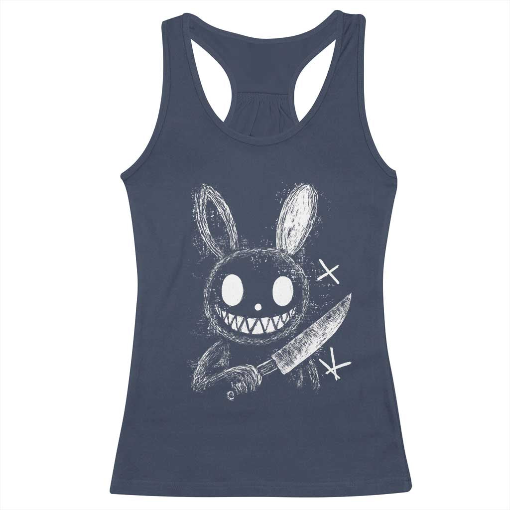 Funny Creepy Bunny With Knife Racerback Tank Top Cute Horror Aesthetic - Wonder Print Shop