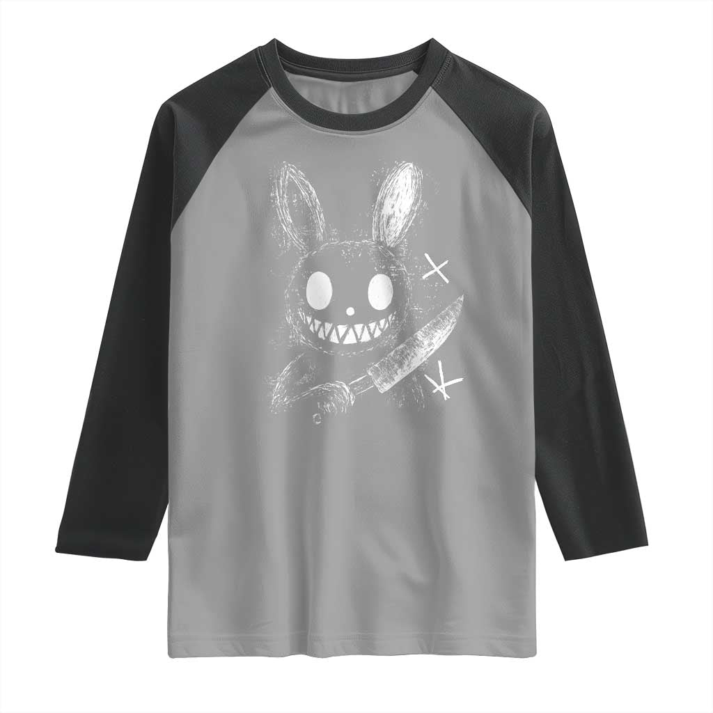 Funny Creepy Bunny With Knife Raglan Shirt Cute Horror Aesthetic - Wonder Print Shop