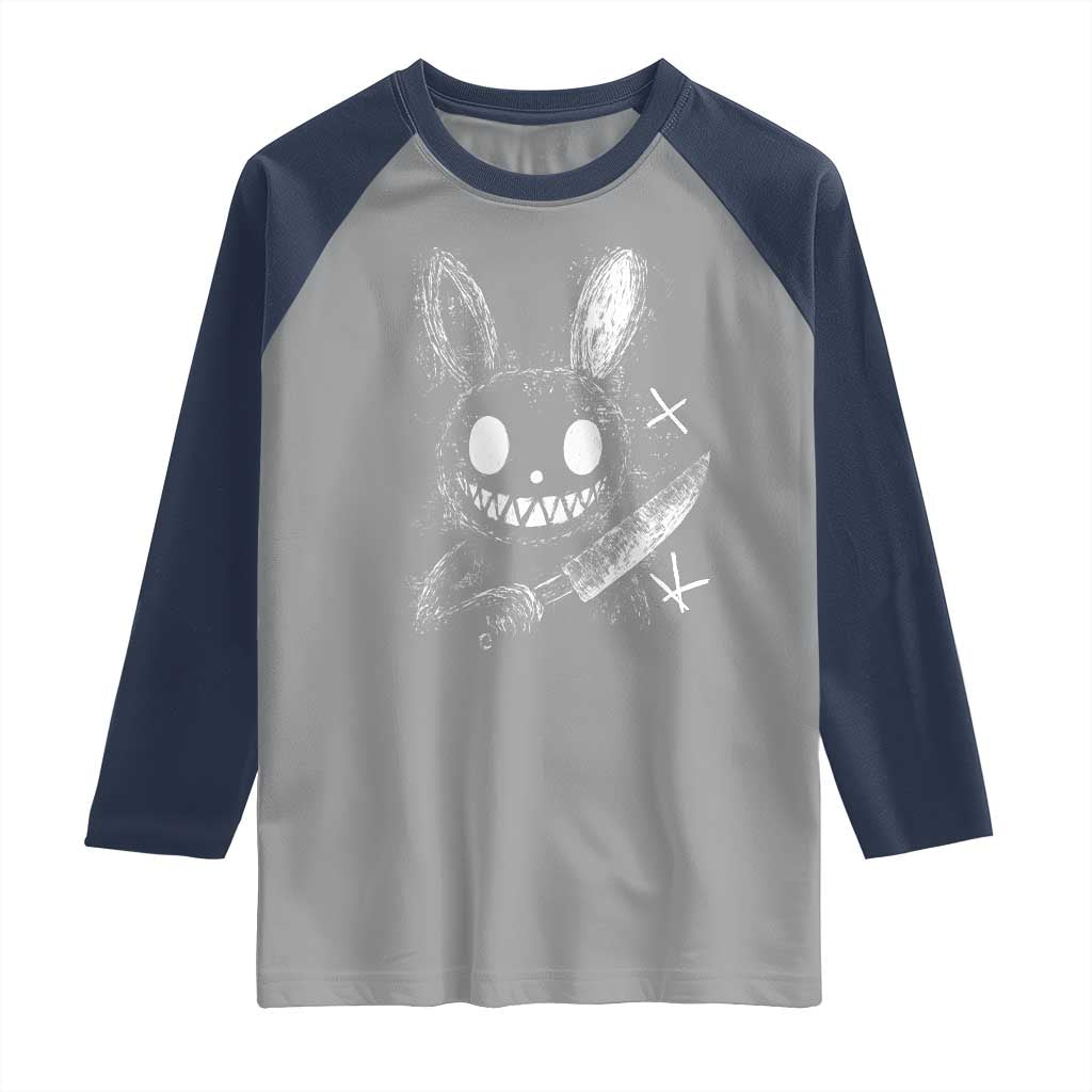Funny Creepy Bunny With Knife Raglan Shirt Cute Horror Aesthetic - Wonder Print Shop