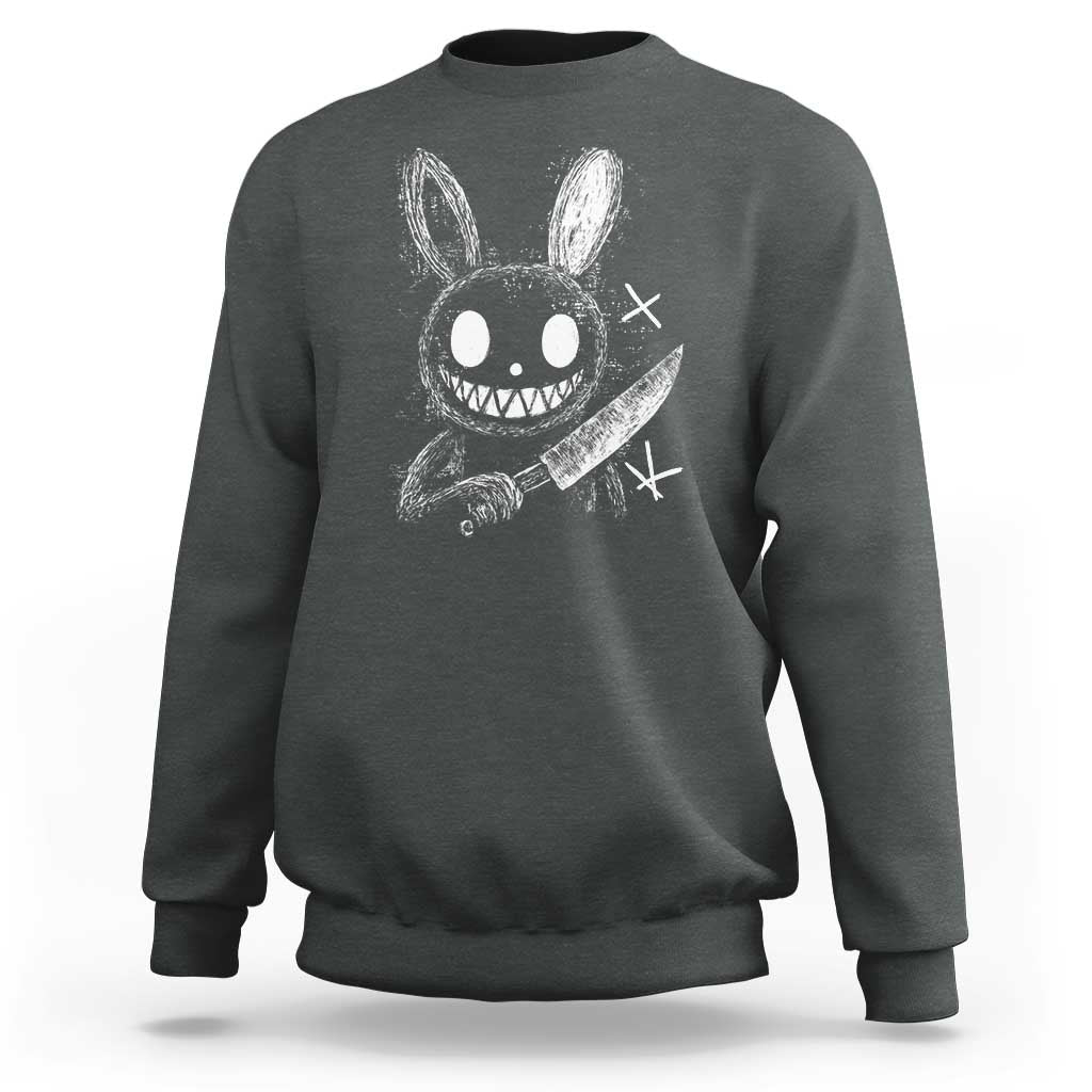 Funny Creepy Bunny With Knife Sweatshirt Cute Horror Aesthetic - Wonder Print Shop