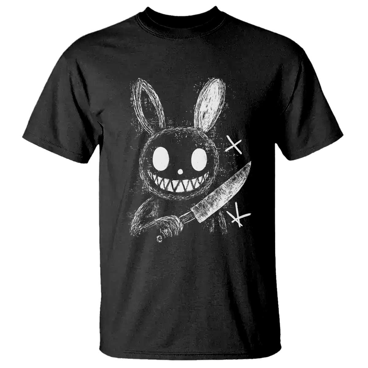 Funny Creepy Bunny With Knife T Shirt Cute Horror Aesthetic - Wonder Print Shop