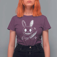 Funny Creepy Bunny With Knife T Shirt For Women Cute Horror Aesthetic - Wonder Print Shop