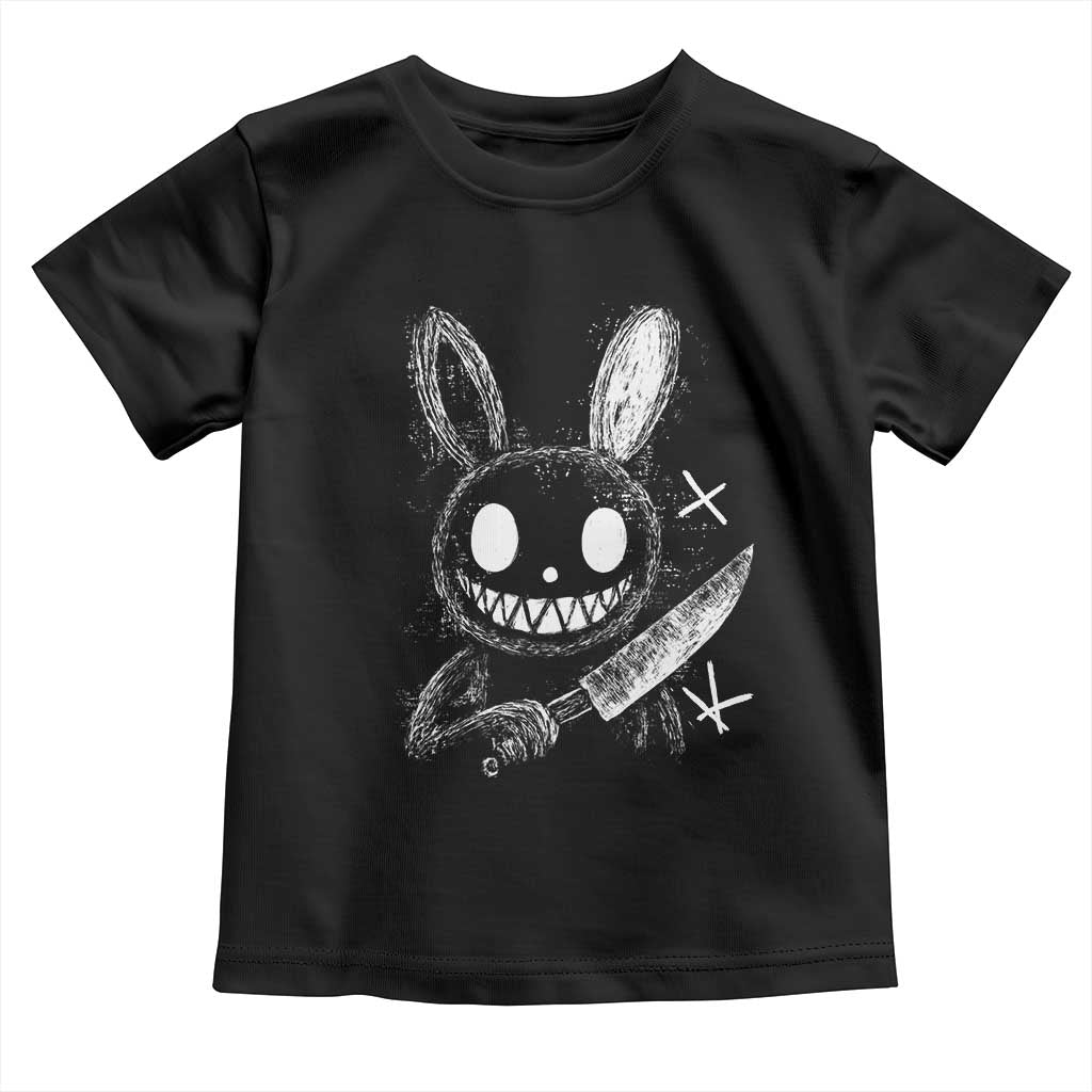 Funny Creepy Bunny With Knife Toddler T Shirt Cute Horror Aesthetic - Wonder Print Shop