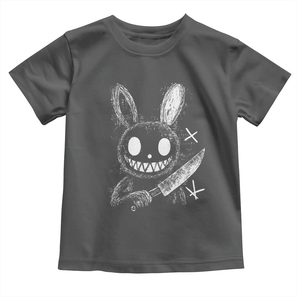 Funny Creepy Bunny With Knife Toddler T Shirt Cute Horror Aesthetic - Wonder Print Shop