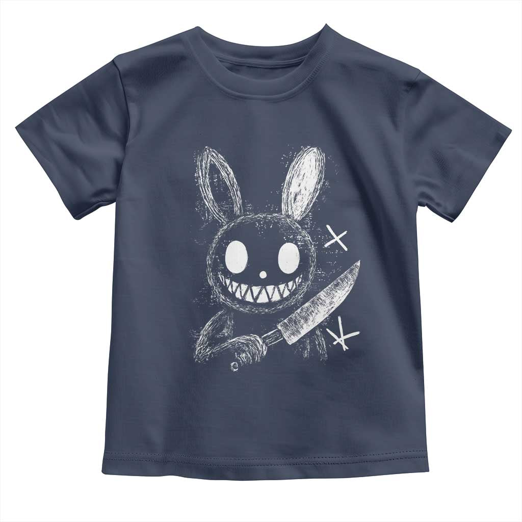 Funny Creepy Bunny With Knife Toddler T Shirt Cute Horror Aesthetic - Wonder Print Shop