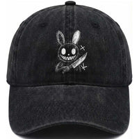 Funny Creepy Bunny With Knife Washed Cotton Baseball Cap Cute Horror Aesthetic