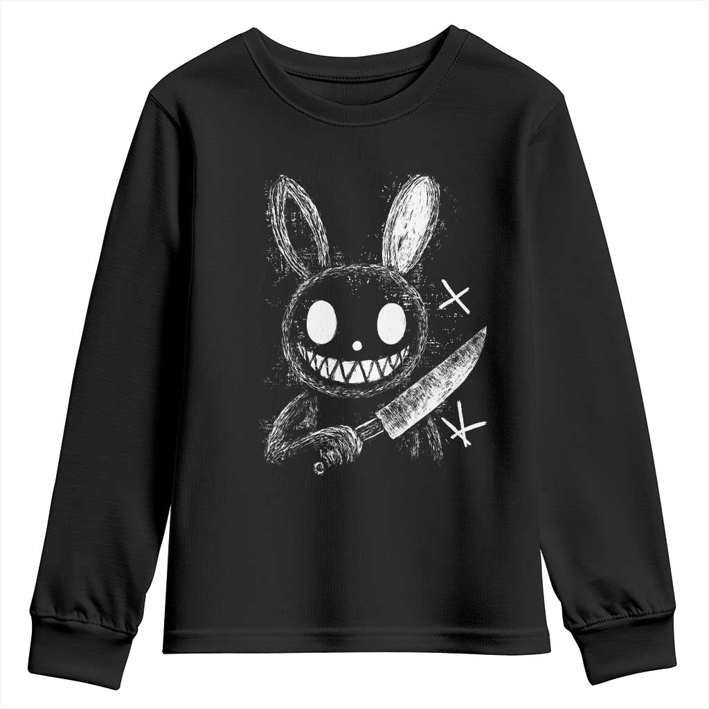 Funny Creepy Bunny With Knife Youth Sweatshirt Cute Horror Aesthetic - Wonder Print Shop