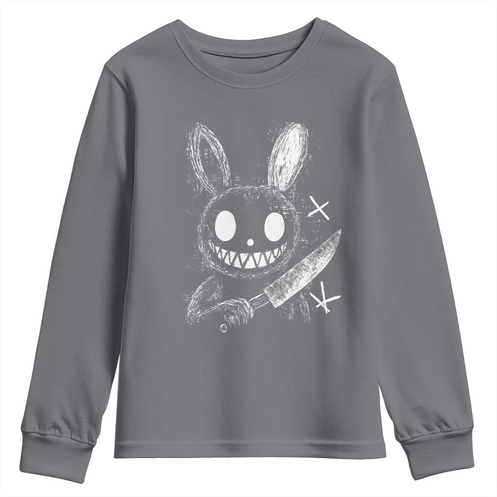 Funny Creepy Bunny With Knife Youth Sweatshirt Cute Horror Aesthetic - Wonder Print Shop