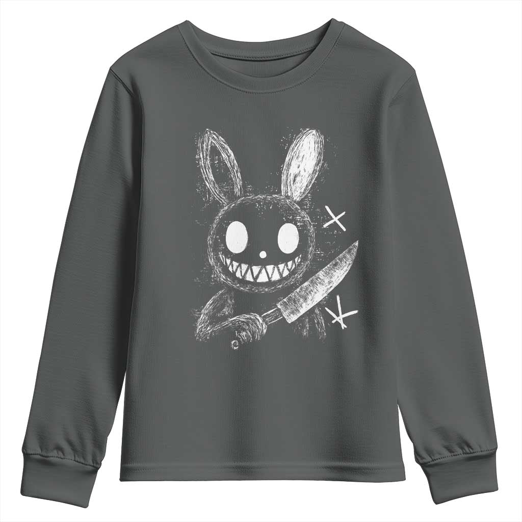 Funny Creepy Bunny With Knife Youth Sweatshirt Cute Horror Aesthetic - Wonder Print Shop