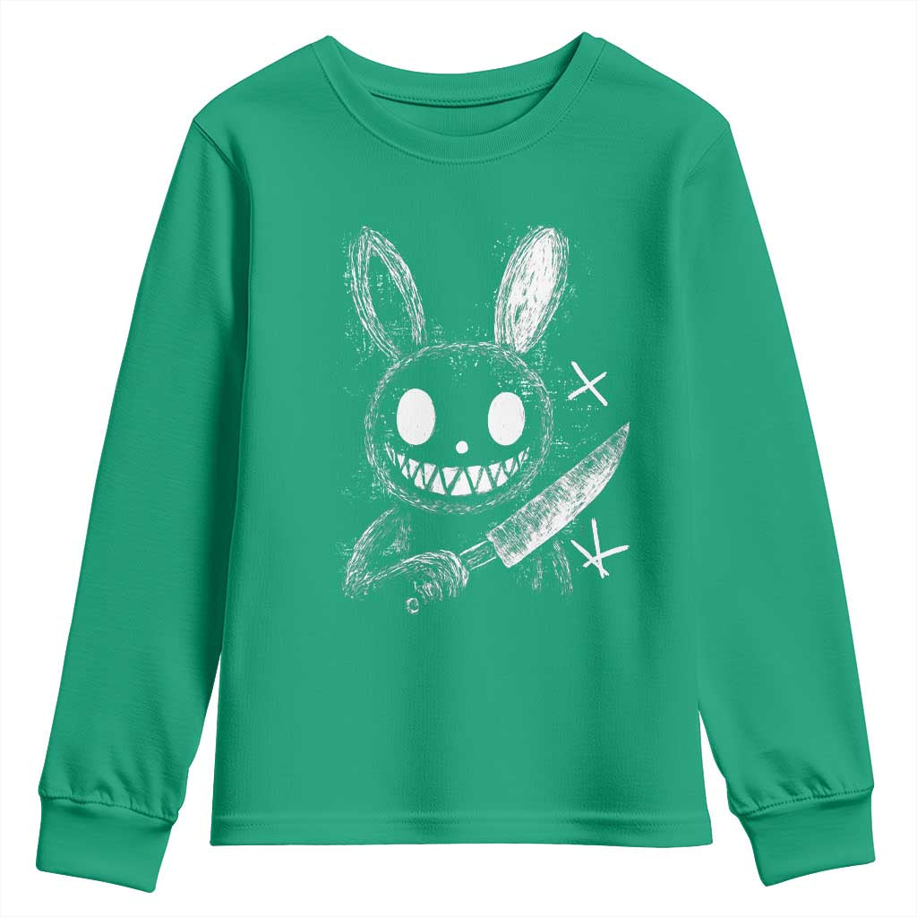 Funny Creepy Bunny With Knife Youth Sweatshirt Cute Horror Aesthetic - Wonder Print Shop