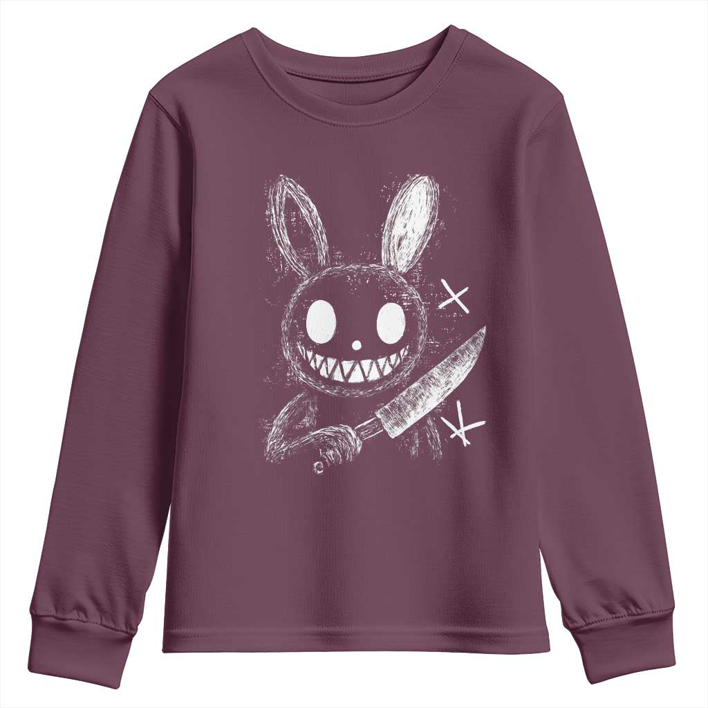 Funny Creepy Bunny With Knife Youth Sweatshirt Cute Horror Aesthetic - Wonder Print Shop