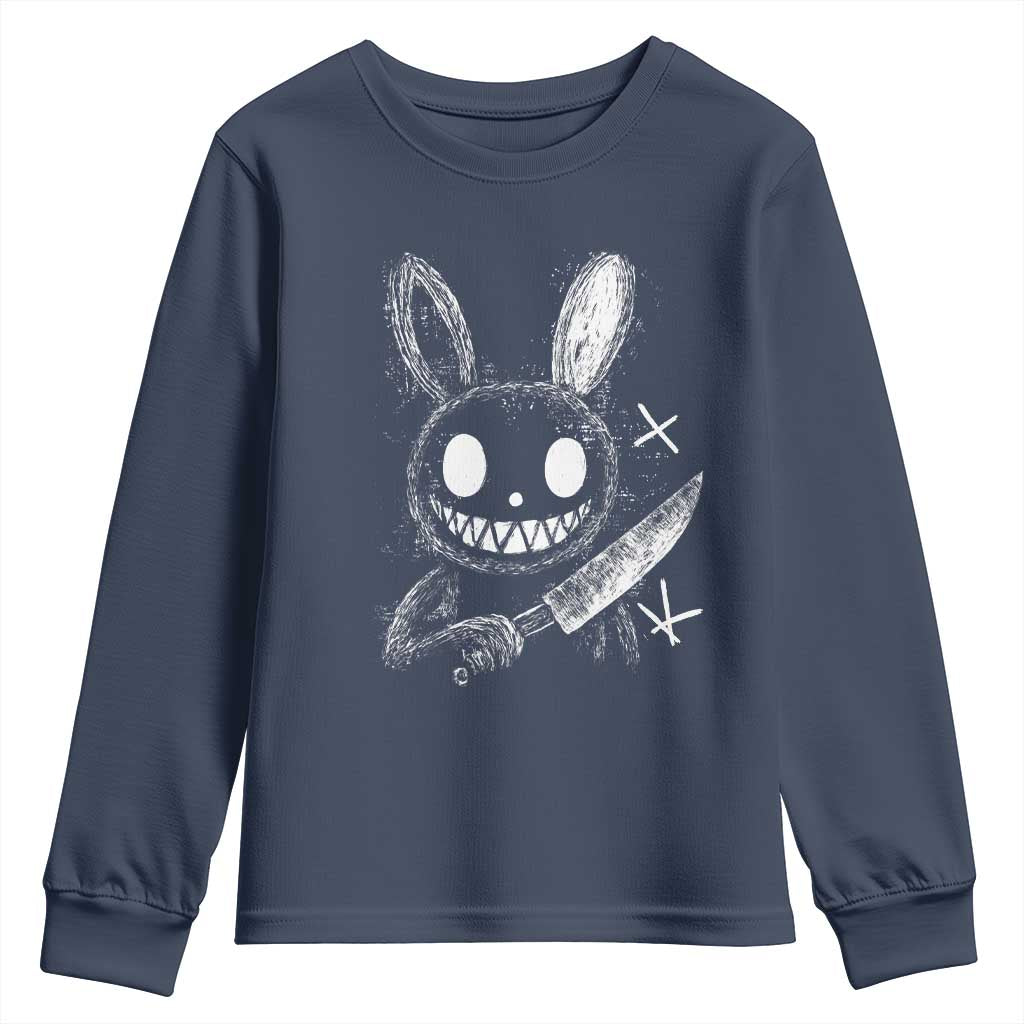 Funny Creepy Bunny With Knife Youth Sweatshirt Cute Horror Aesthetic - Wonder Print Shop