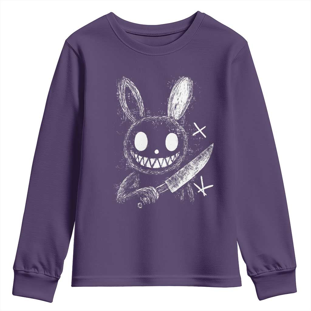 Funny Creepy Bunny With Knife Youth Sweatshirt Cute Horror Aesthetic - Wonder Print Shop