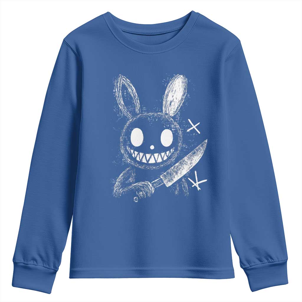 Funny Creepy Bunny With Knife Youth Sweatshirt Cute Horror Aesthetic - Wonder Print Shop