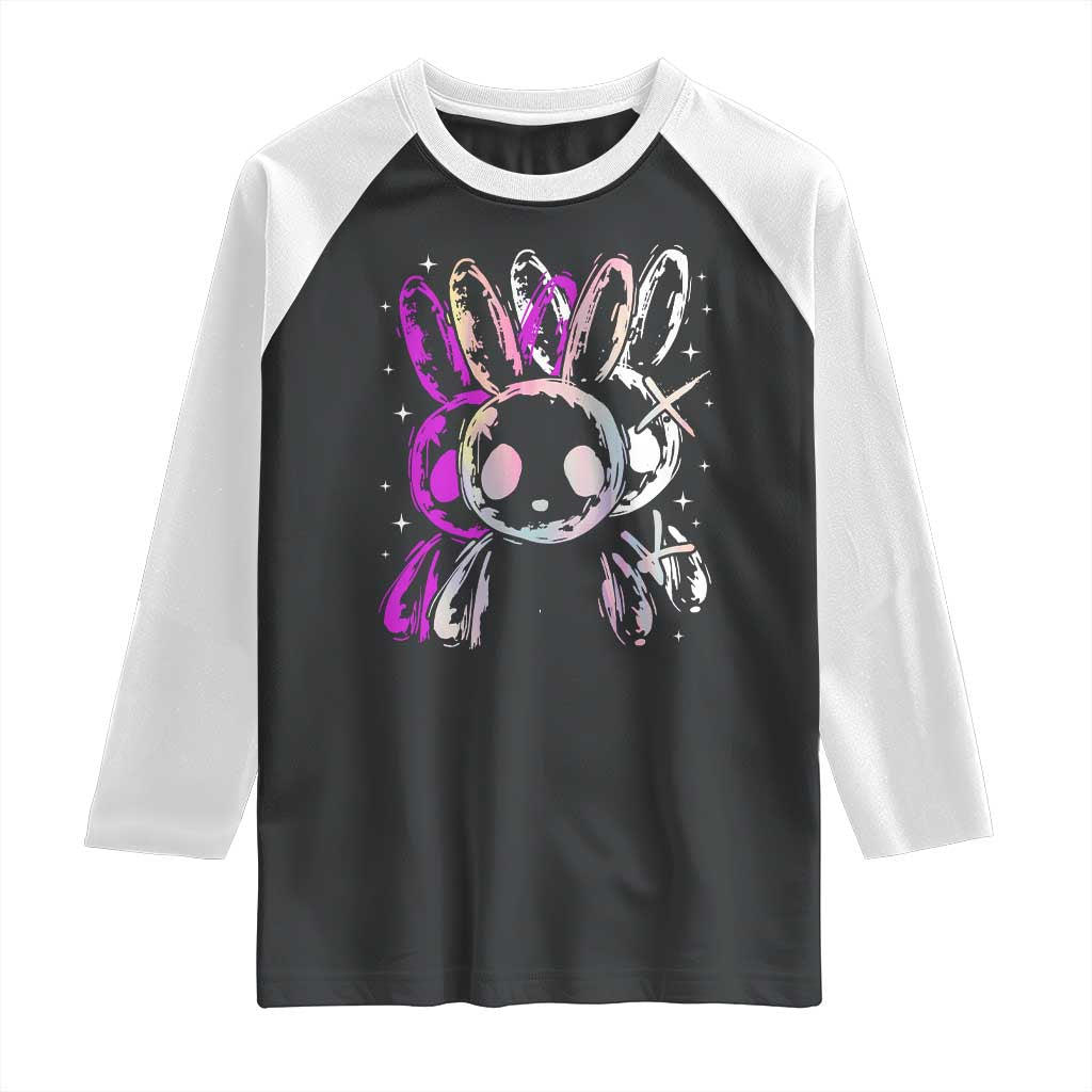 Horror Cute Bunny Rabbit Raglan Shirt Horror Aesthetic - Wonder Print Shop