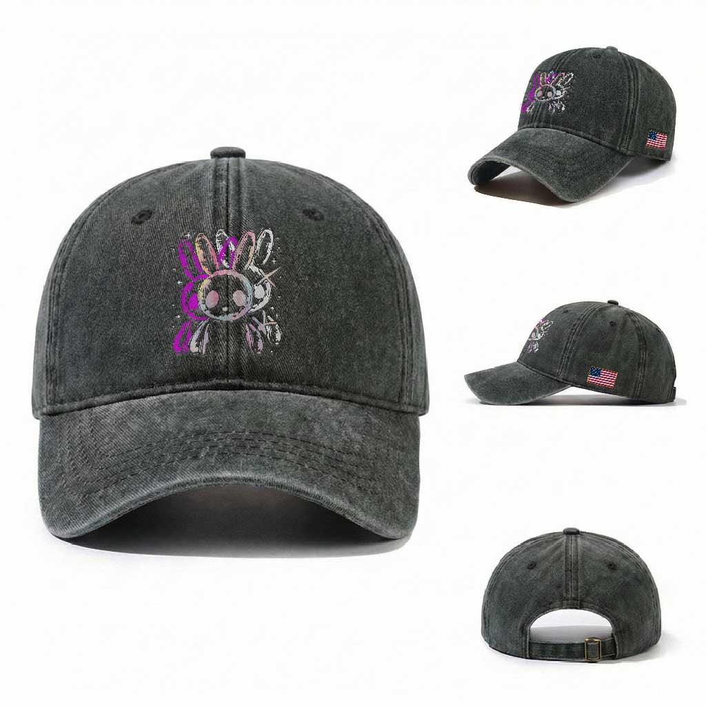 Horror Cute Bunny Rabbit Washed Cotton Baseball Cap Horror Aesthetic