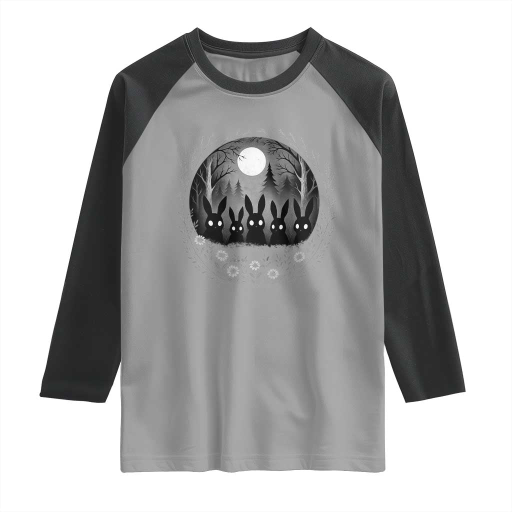 Creepy Cute Bunny Rabbits Raglan Shirt Dark Horror Aesthetic - Wonder Print Shop