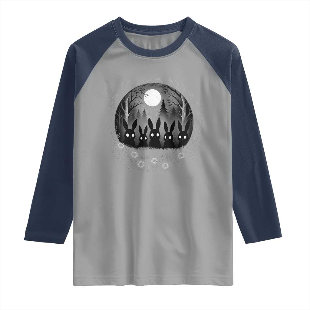 Creepy Cute Bunny Rabbits Raglan Shirt Dark Horror Aesthetic - Wonder Print Shop