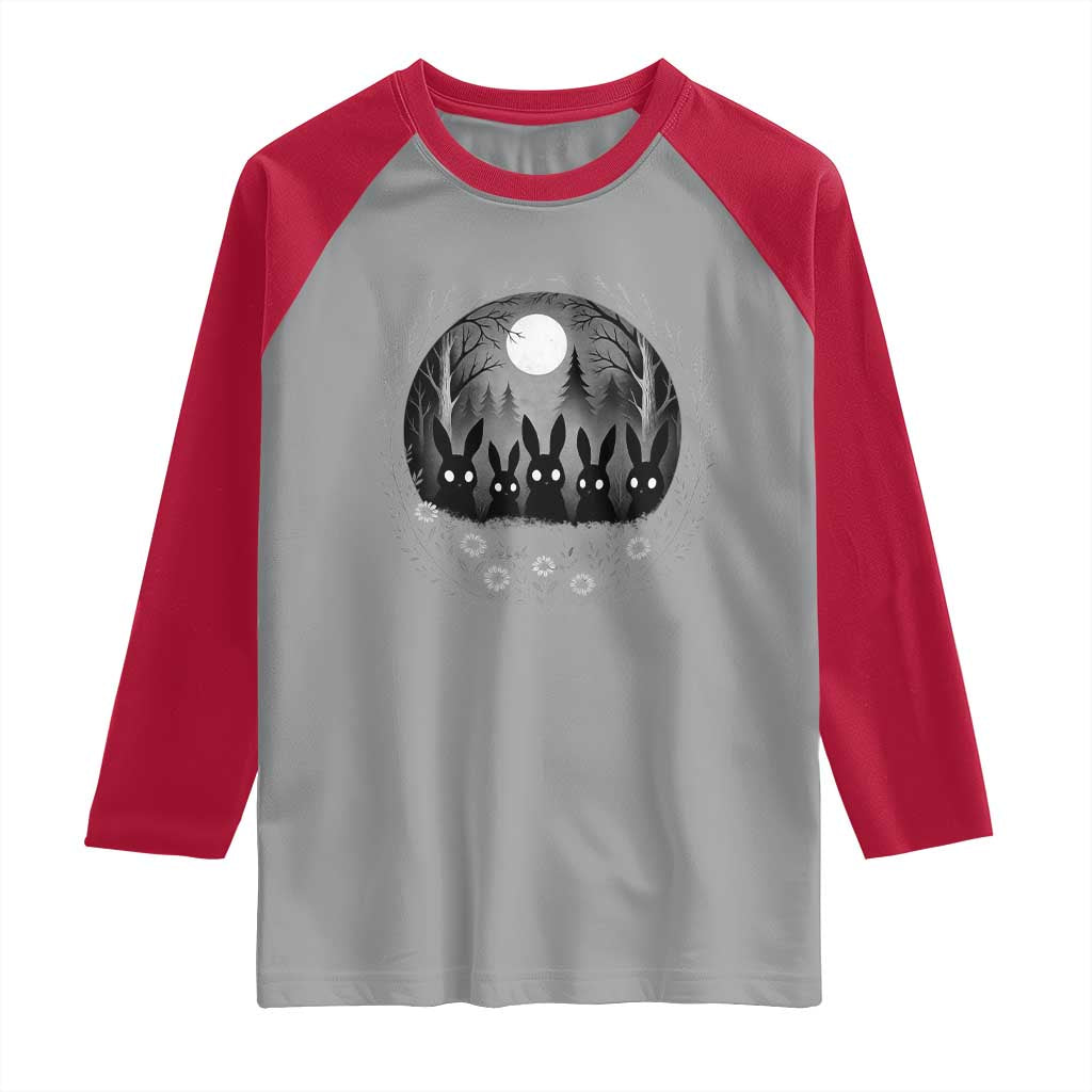 Creepy Cute Bunny Rabbits Raglan Shirt Dark Horror Aesthetic - Wonder Print Shop