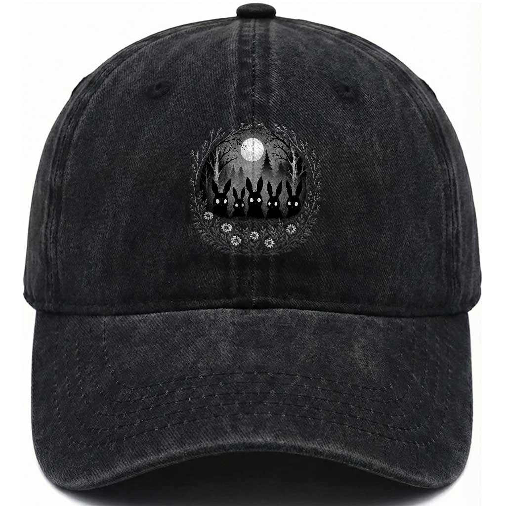 Creepy Cute Bunny Rabbits Washed Cotton Baseball Cap Dark Horror Aesthetic