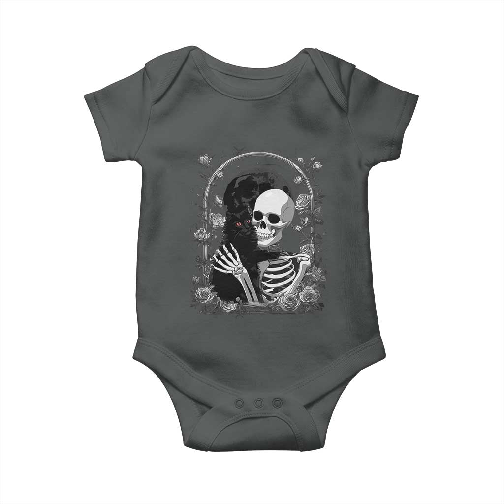 Funny Full Moon Horror Art Baby Onesie Skeleton Hug Maine Coon Cat - Wonder Print Shop