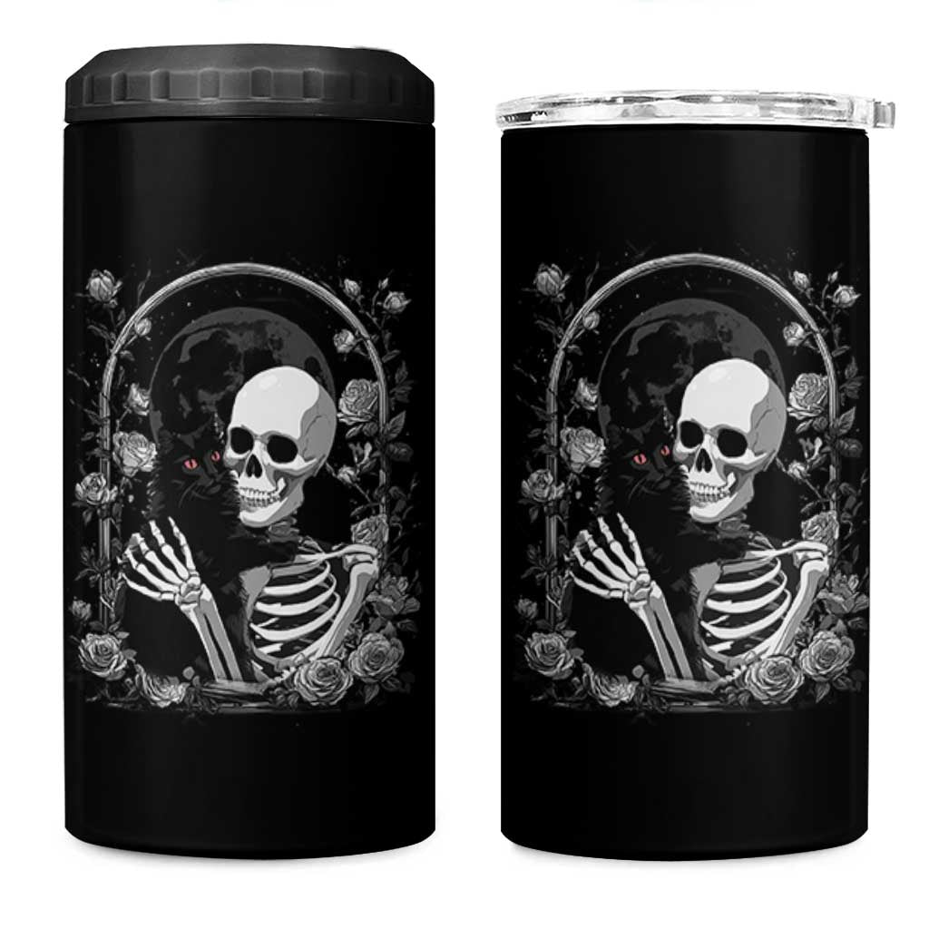 Funny Full Moon Horror Art 4 in 1 Can Cooler Tumbler Skeleton Hug Maine Coon Cat