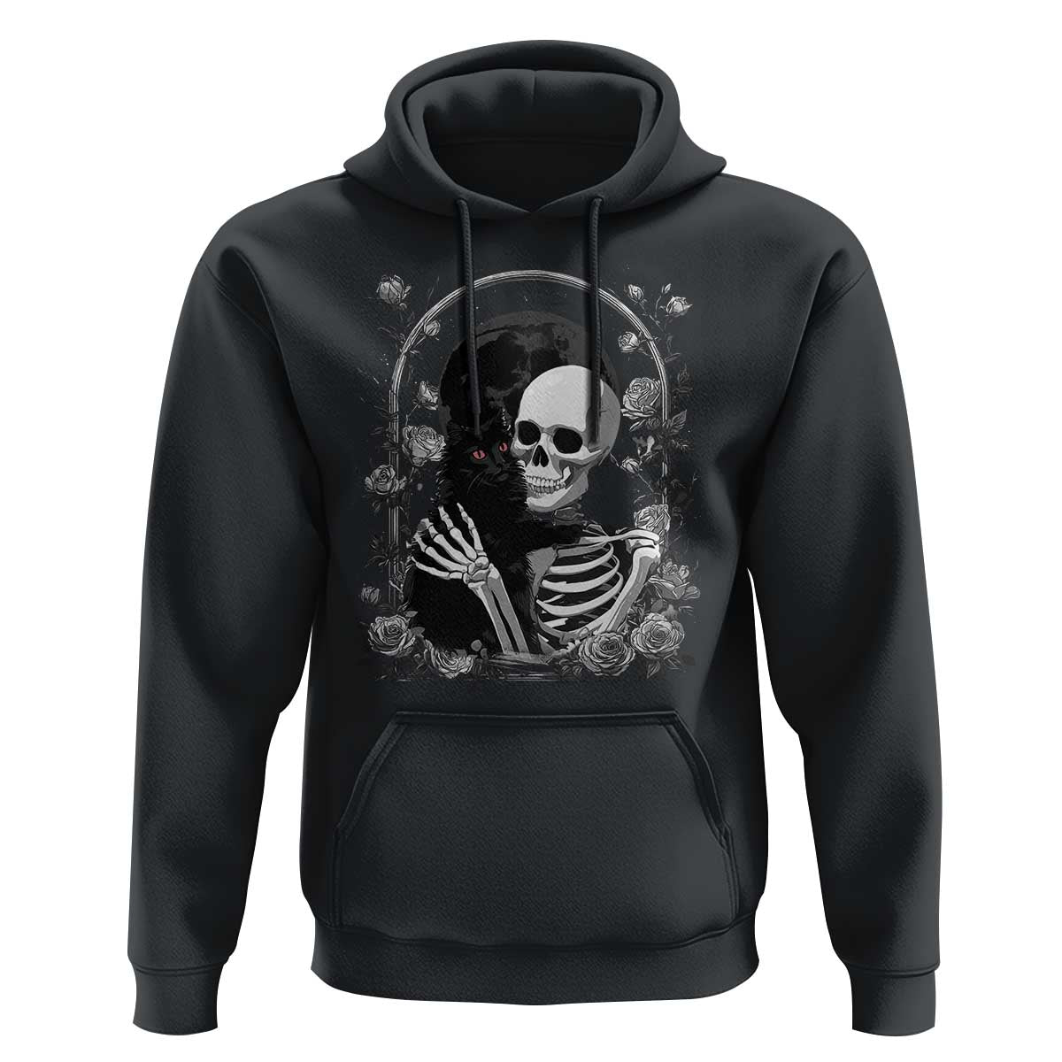 Funny Full Moon Horror Art Hoodie Skeleton Hug Maine Coon Cat - Wonder Print Shop
