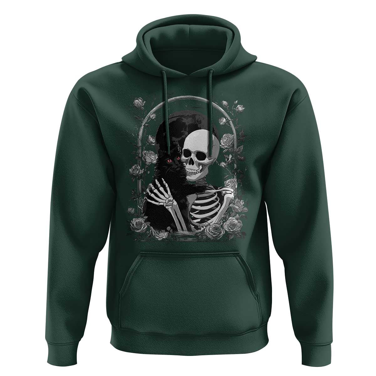 Funny Full Moon Horror Art Hoodie Skeleton Hug Maine Coon Cat - Wonder Print Shop