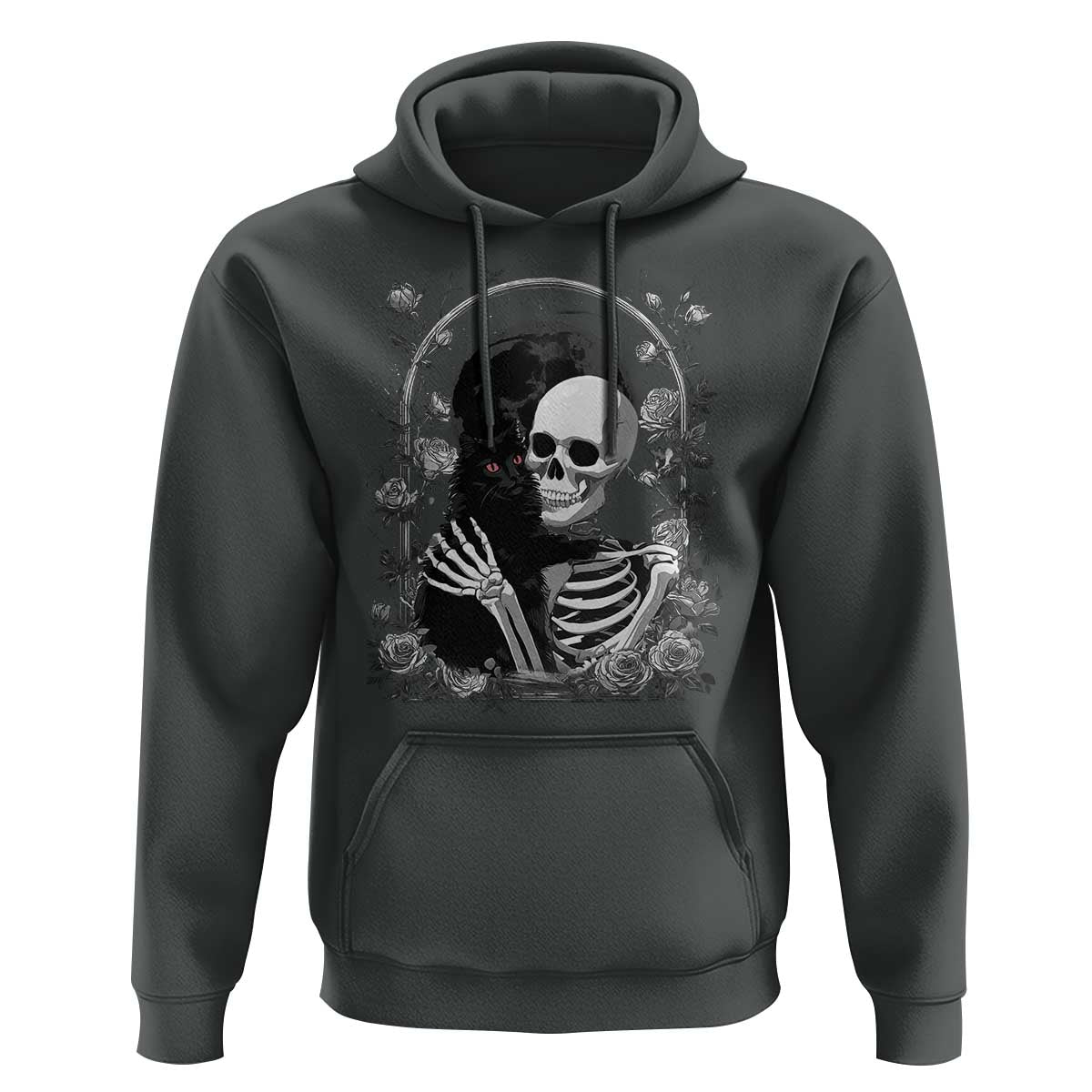 Funny Full Moon Horror Art Hoodie Skeleton Hug Maine Coon Cat - Wonder Print Shop