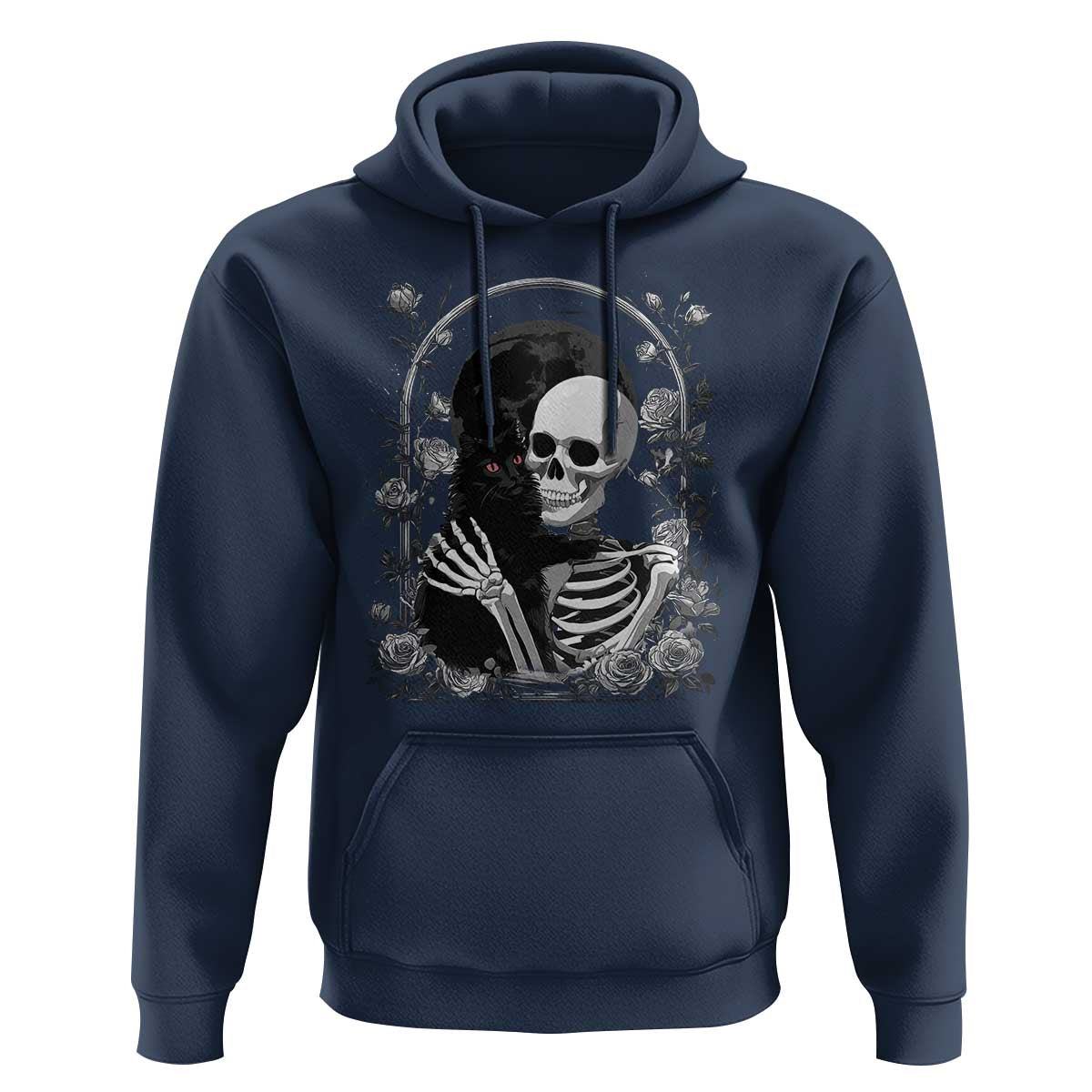 Funny Full Moon Horror Art Hoodie Skeleton Hug Maine Coon Cat - Wonder Print Shop