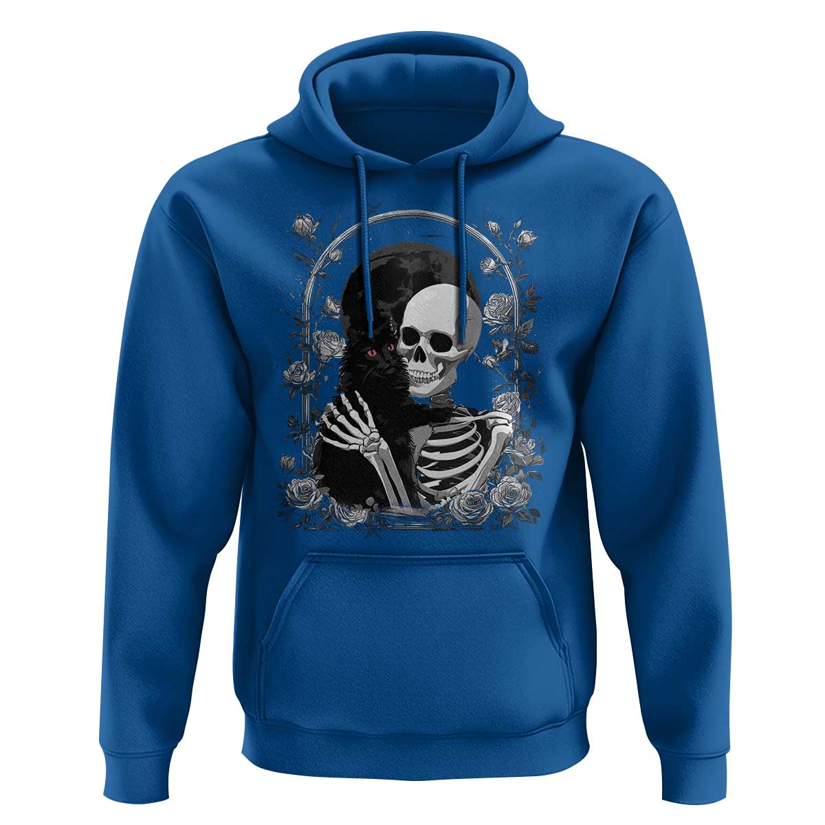 Funny Full Moon Horror Art Hoodie Skeleton Hug Maine Coon Cat - Wonder Print Shop