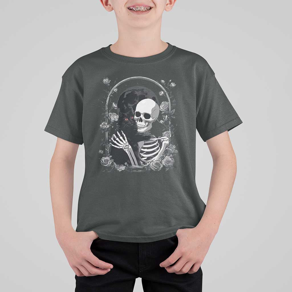Funny Full Moon Horror Art T Shirt For Kid Skeleton Hug Maine Coon Cat - Wonder Print Shop