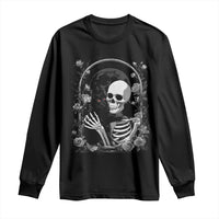 Funny Full Moon Horror Art Long Sleeve Shirt Skeleton Hug Maine Coon Cat - Wonder Print Shop