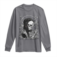 Funny Full Moon Horror Art Long Sleeve Shirt Skeleton Hug Maine Coon Cat - Wonder Print Shop
