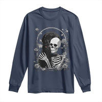 Funny Full Moon Horror Art Long Sleeve Shirt Skeleton Hug Maine Coon Cat - Wonder Print Shop