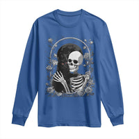 Funny Full Moon Horror Art Long Sleeve Shirt Skeleton Hug Maine Coon Cat - Wonder Print Shop
