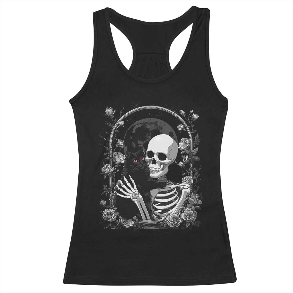 Funny Full Moon Horror Art Racerback Tank Top Skeleton Hug Maine Coon Cat - Wonder Print Shop