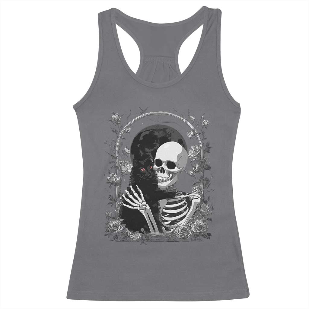 Funny Full Moon Horror Art Racerback Tank Top Skeleton Hug Maine Coon Cat - Wonder Print Shop