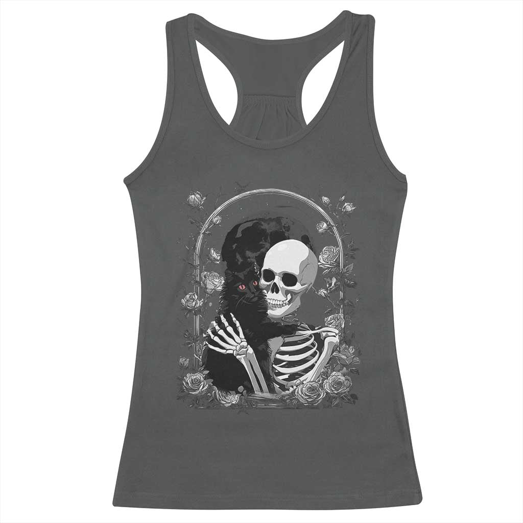 Funny Full Moon Horror Art Racerback Tank Top Skeleton Hug Maine Coon Cat - Wonder Print Shop