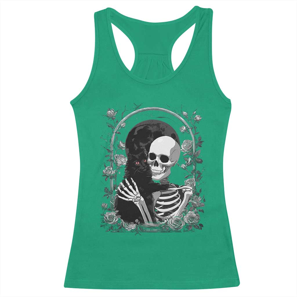 Funny Full Moon Horror Art Racerback Tank Top Skeleton Hug Maine Coon Cat - Wonder Print Shop