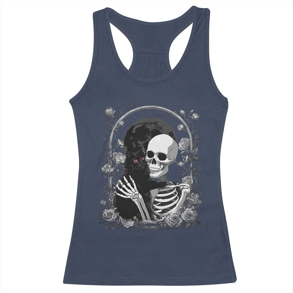 Funny Full Moon Horror Art Racerback Tank Top Skeleton Hug Maine Coon Cat - Wonder Print Shop