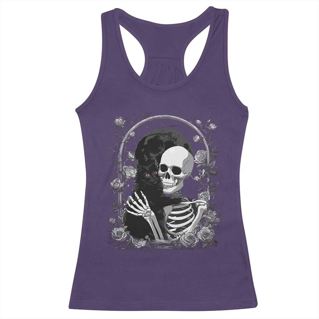 Funny Full Moon Horror Art Racerback Tank Top Skeleton Hug Maine Coon Cat - Wonder Print Shop