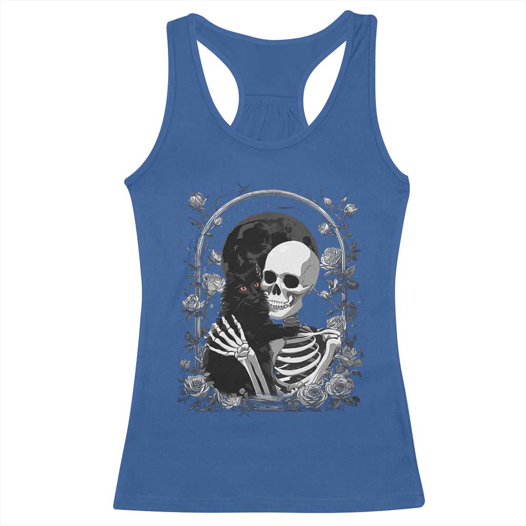 Funny Full Moon Horror Art Racerback Tank Top Skeleton Hug Maine Coon Cat - Wonder Print Shop