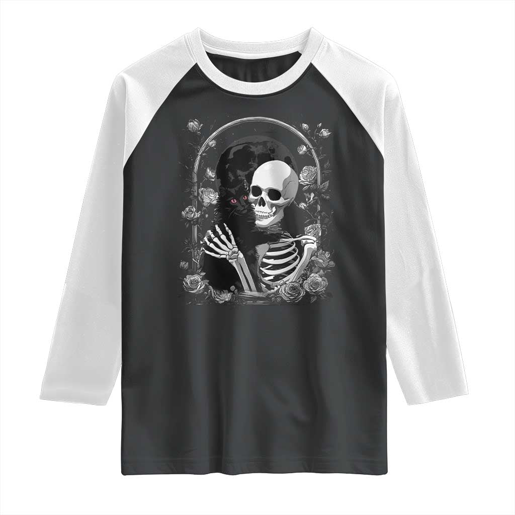 Funny Full Moon Horror Art Raglan Shirt Skeleton Hug Maine Coon Cat - Wonder Print Shop