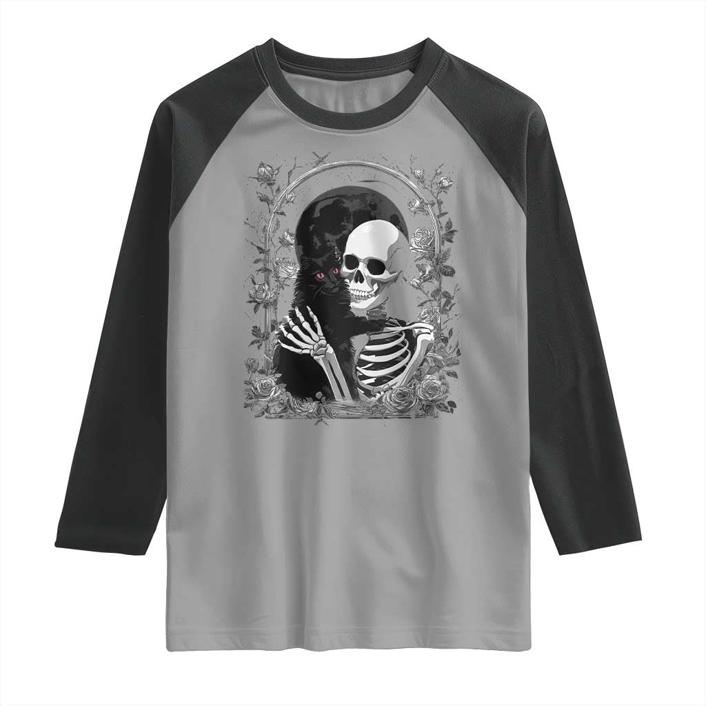 Funny Full Moon Horror Art Raglan Shirt Skeleton Hug Maine Coon Cat - Wonder Print Shop