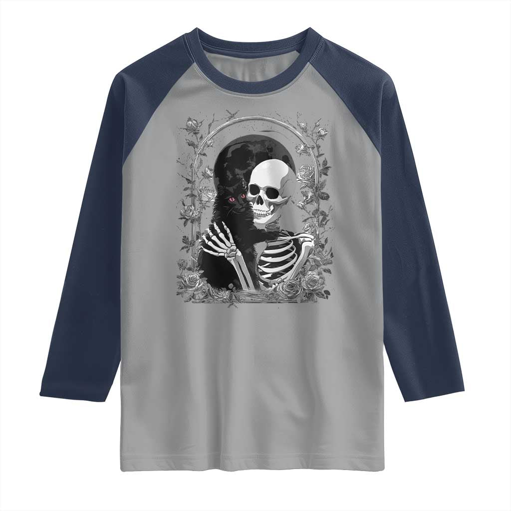 Funny Full Moon Horror Art Raglan Shirt Skeleton Hug Maine Coon Cat - Wonder Print Shop